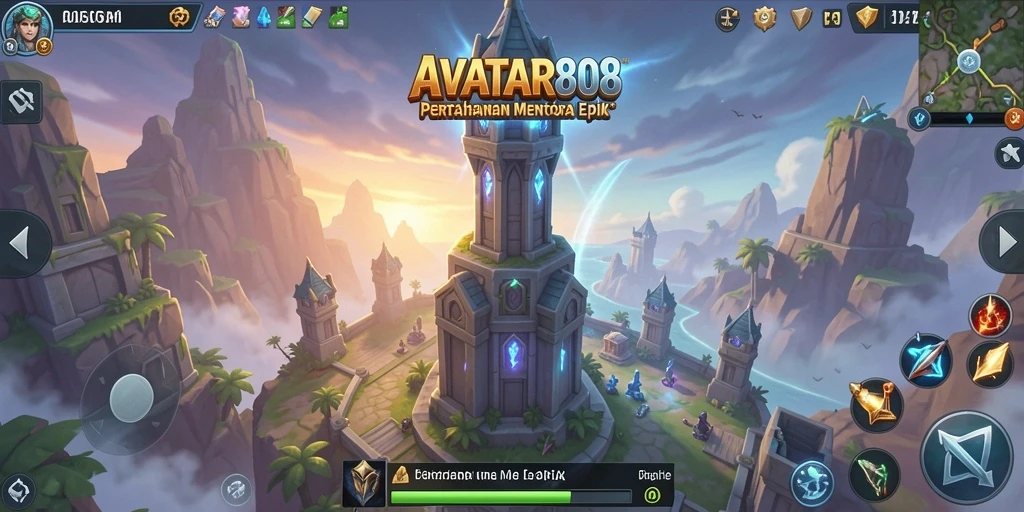 Tangkapan layar AVATAR808 dengan aksi pertahanan menara yang intens.