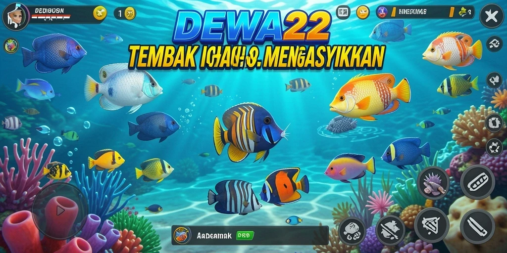 Tangkapan layar utama DEWA22 menampilkan aksi Tembak Ikan yang mengasyikkan.