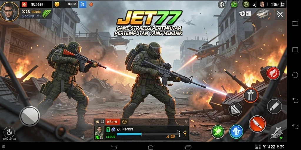 Tampilan gameplay JET77 dengan karakter khas dalam pertempuran.