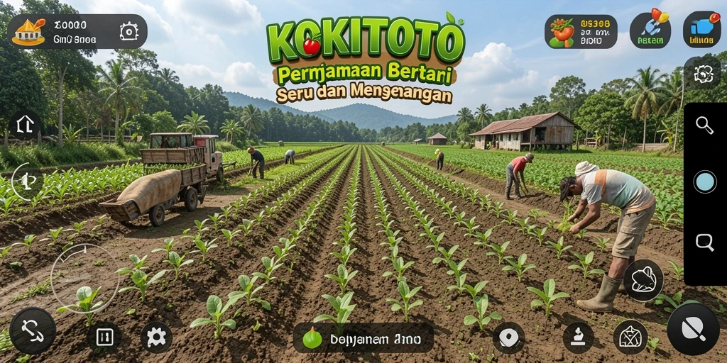 Tampilan gameplay seru di KOKITOTO dengan pertanian yang luas.