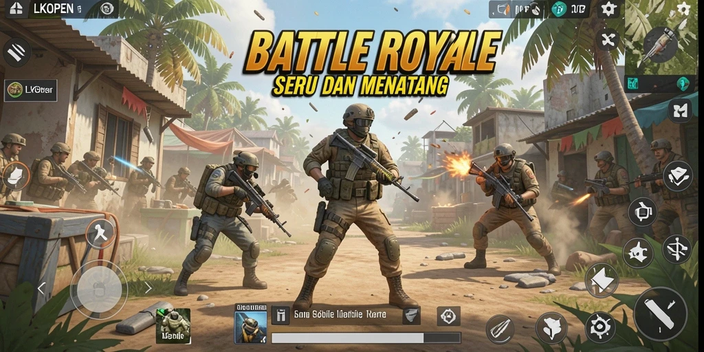 Screenshot dari gameplay LKOPEN yang menampilkan aksi pertempuran Battle Royale.