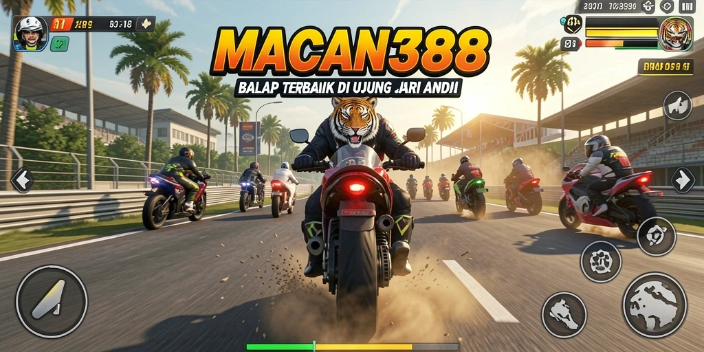 Screenshot gameplay MACAN388 menampilkan aksi balap motor yang mendebarkan.