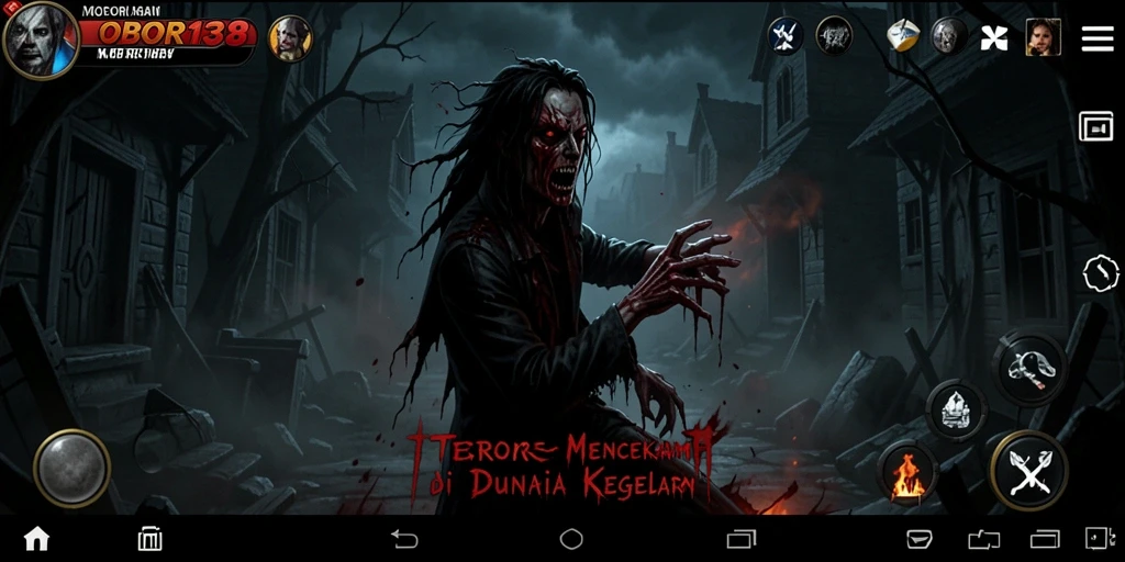Tampilan gameplay OBOR138 yang menakutkan dengan suasana kegelapan yang memikat.