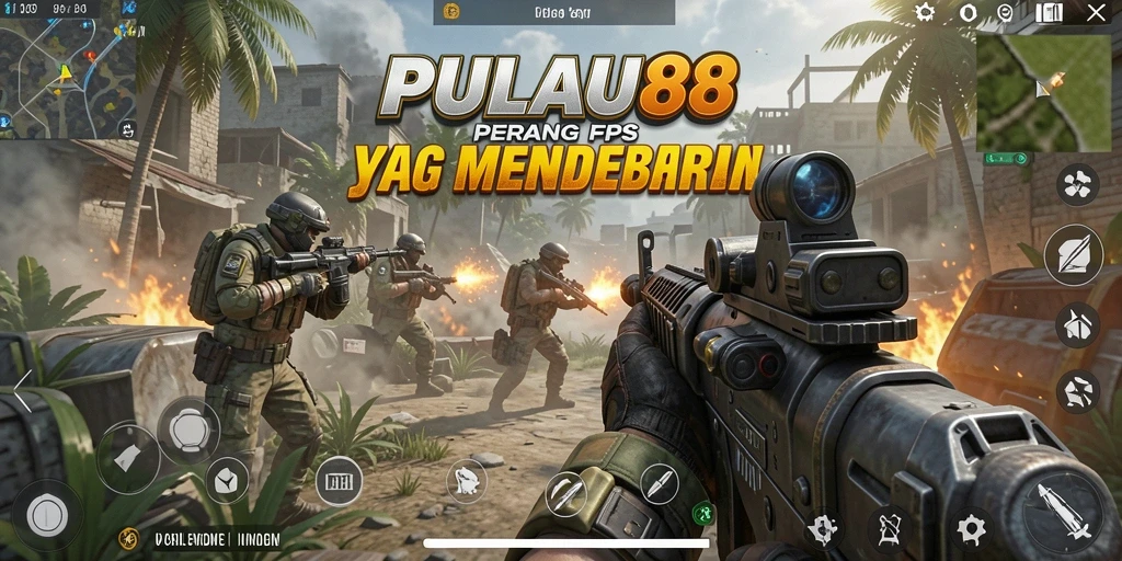 Tampilan gameplay mendebarkan di PULAU88 saat pemain bertempur di pulau.