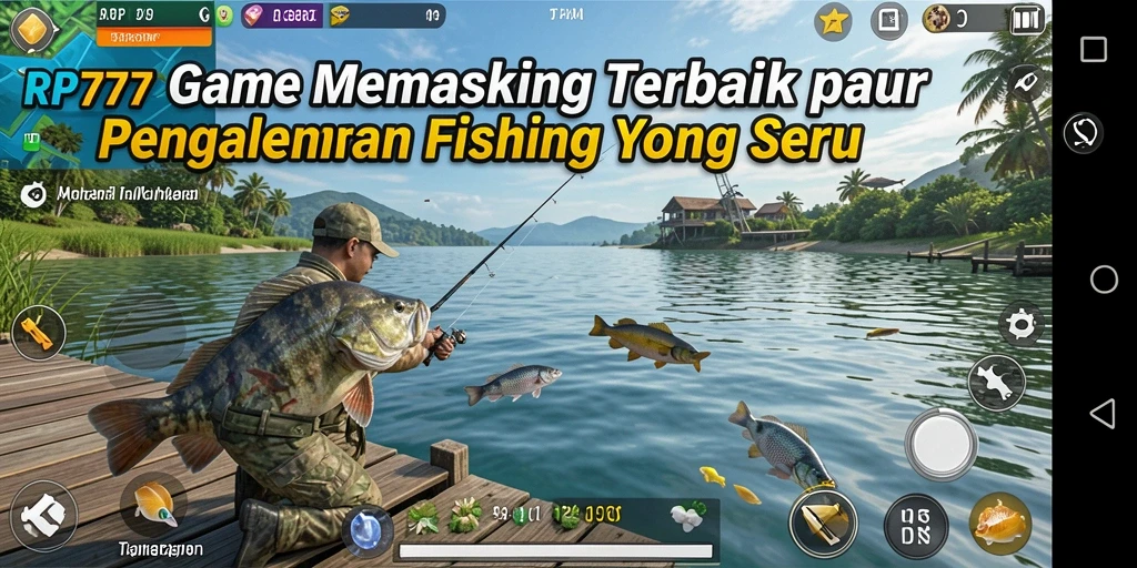 Screenshot utama gameplay RP777 yang menunjukkan suasana memancing yang seru.