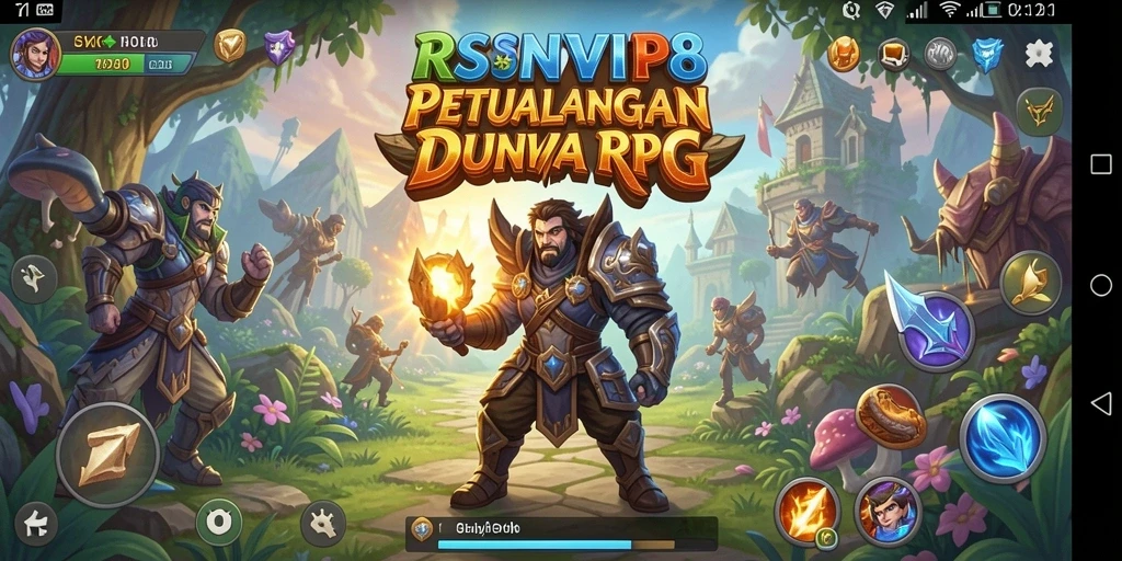 Tangkapan layar utama RSNVIP8 menampilkan pertarungan mendebarkan di dunia fantasi.