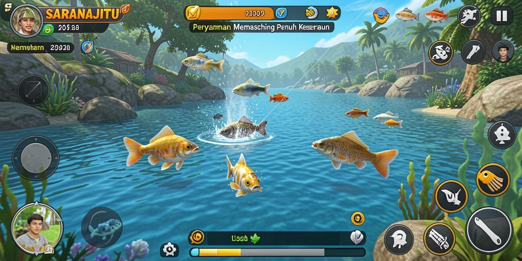 Tampilan gameplay memancing yang menarik di SARANAJITU.